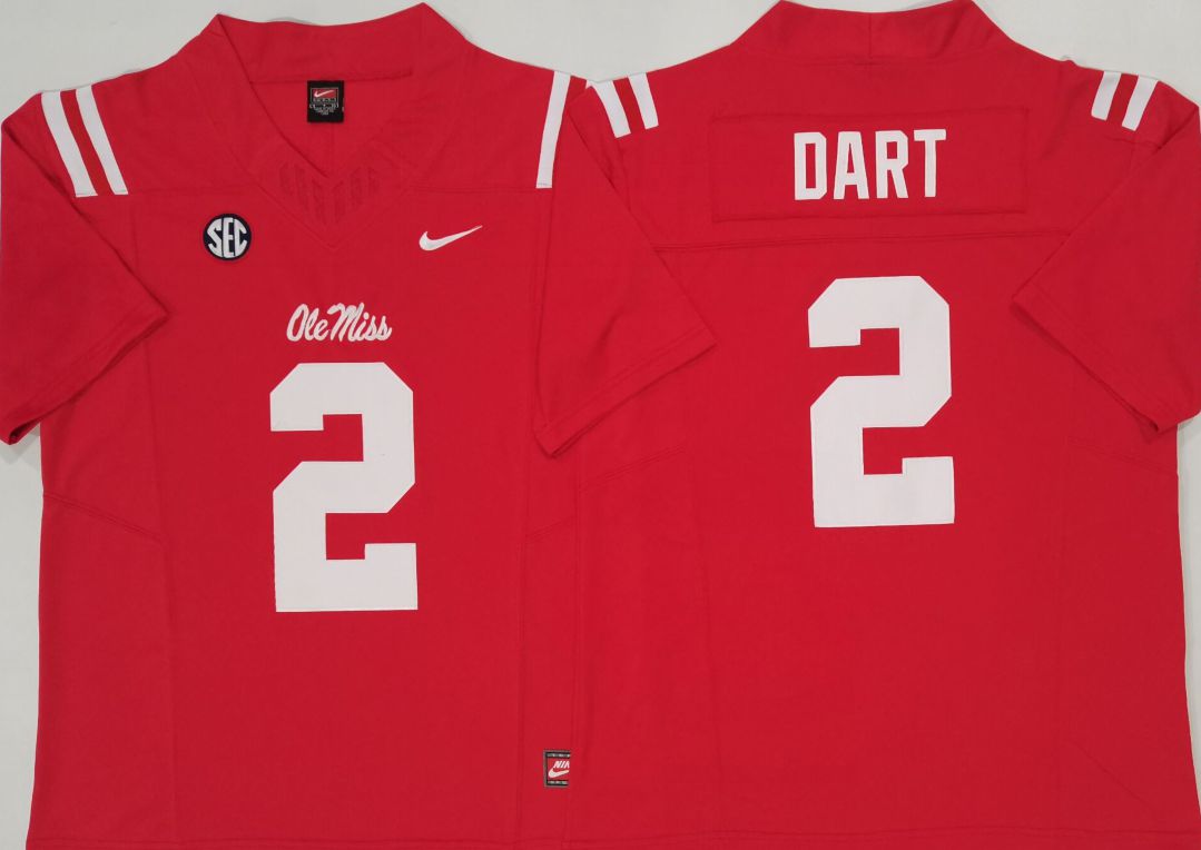 Men Ole Miss Rebels #2 Dart Red Nike 2025 NCAA Jersey style 1